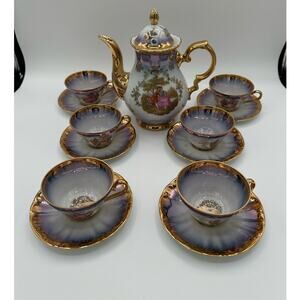 Kunst Palette Regnitzlosau 13 piece tea set 22K Goldauflage, teapot, 6 teacups